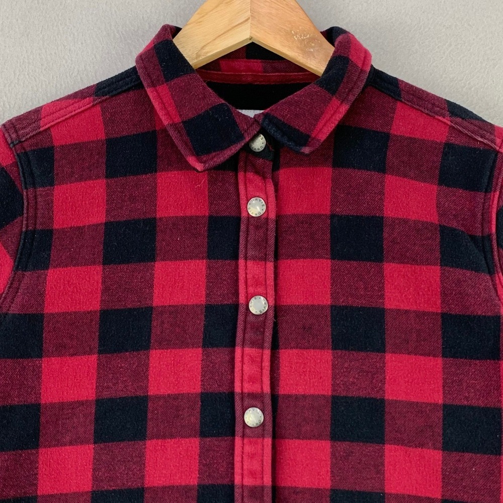 Orvis Flannel Shirt Jacket Womens Large Red Buffalo Plaid Fleece Lined Retro‎